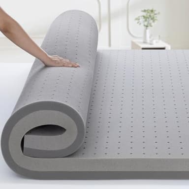 BedStory Surmatelas en mousse à mémoire de forme en charbon de bambou de 10,2 cm pour soulager la pression avec trou ventilé - Certifié CertiPUR-US
