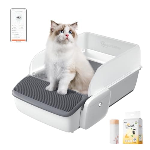 MagicScoop Litière automatique pour chat autonettoyant pour plusieurs chats, couvercle ouvert, haut, contrôle des odeurs, pas de ramassage, anti-adhésif, contrôle intelligent par application, grande