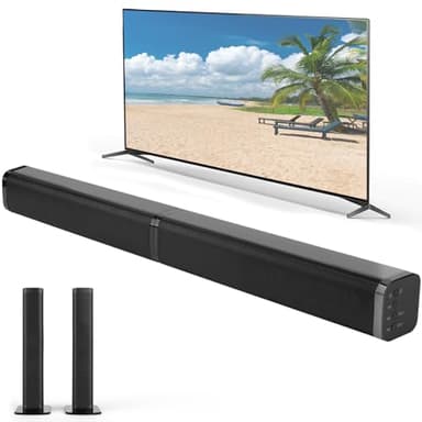 Barre de son, barre de son pour haut-parleurs Smart TV, barres de son 80 W, système de son surround 3D pour haut-parleur, basses puissantes avec connexion HDMI-ARC/optique/AUX, barre de son amovible 2