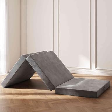 Matelas pliable en mousse à mémoire de forme à trois plis, 10,2 cm avec housses lavables, design réversible, surmatelas pliable pour voyage et invités, 190,2 x 96,5 x 10,2 cm