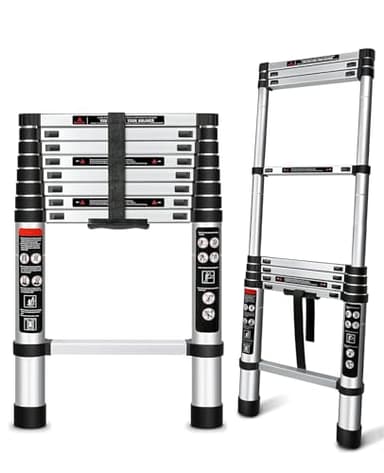 Échelle télescopique portable de 3 m, échelle pliable en acier inoxydable avec pieds antidérapants, échelle compacte légère et polyvalente pour maison, loft, camping-car, extérieur, capacité maximale