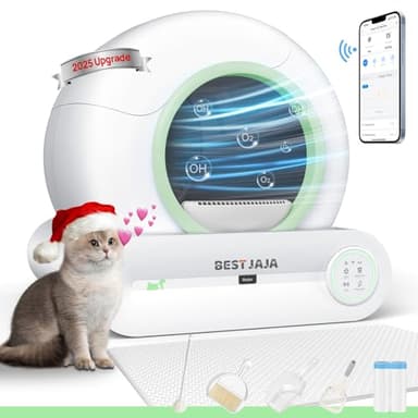 Litière autonettoyante, bac à litière automatique pour chat 2025 amélioré avec tapis et plusieurs outils de nettoyage, robot à litière de grande capacité de 68 L + 9 L, convient pour plusieurs chats,