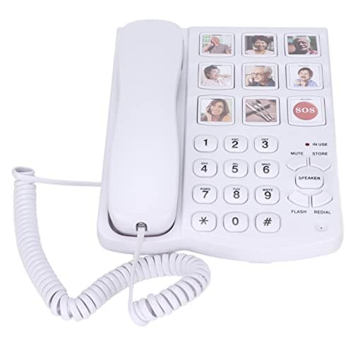 LIKJ LD‑858HF Téléphone filaire à gros bouton, mains libres, mémoire photo, téléphone de bureau, téléphone fixe à numérotation unique avec 7 numéros de domicile, 1 numéro SOS, 1 numéro de commande de