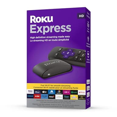 Roku Express Appareil de streaming HD avec câble HDMI haut débit et télécommande simple (pas de commandes TV), configuration guidée et Wi-Fi rapide