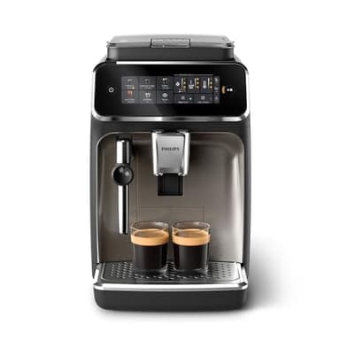 Philips 3300 Series Machine à expresso entièrement automatique – 5 boissons, écran tactile intuitif, mousseur à lait classique, SilentBrew, broyeur 100 % céramique, filtre AquaClean, noir chromé