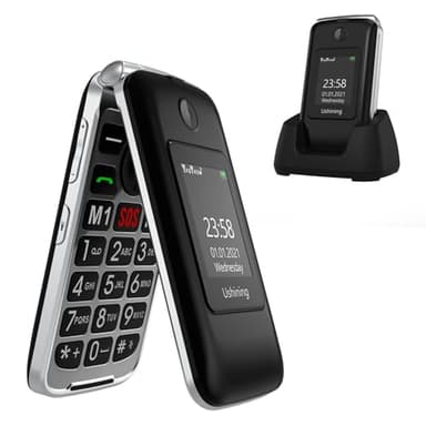 Uleway Téléphone portable débloqué pour senior avec écran LCD couleur de 2,8", grand bouton SOS, clé d'urgence, facile à utiliser, avec station de chargement (noir)