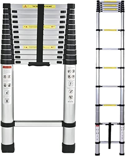 Échelle télescopique, échelle télescopique en aluminium de 5 m avec pieds antidérapants, échelle extensible portable, échelle pliable réglable légère pour la maison ou le travail en camping-car,