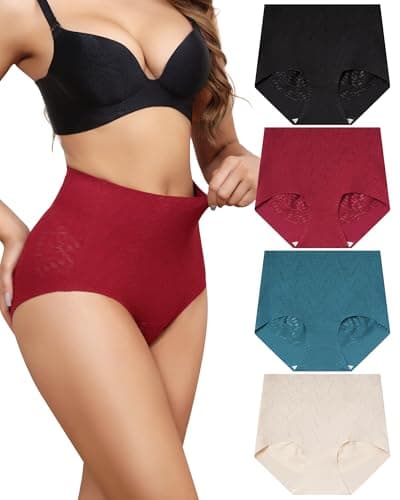 Levao Lot de 4 culottes taille haute pour femme - Sans couture - Couverture complète - Tailles S à XXL, Noir/bordeaux/bleu/peau, T-Grand