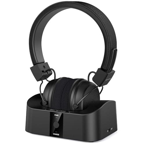 BESIGN BTH02 Casque sans fil pour regarder la télévision avec émetteur Bluetooth, station de charge, casque TV sans fil pour personnes âgées, casque TV Bluetooth, portée de 30,5 m, sans retard audio