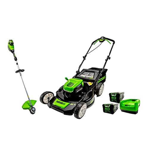 Greenworks Tondeuse à pousser Pro 80 V 53,3 cm + débroussailleuse de 40,6 cm, (2) batteries 2,0 Ah et chargeur inclus 1314402HD Tondeuse/coupe-bordure