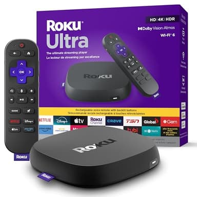 Roku Ultra 2024 | Lecteur de diffusion en continu 4K HDR10+, Dolby Vision et Atmos – Bluetooth, Wi-Fi 6 – Télécommande vocale Pro rechargeable, boutons rétroéclairés – Chaînes gratuite et en direct