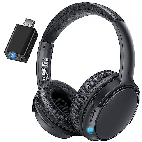 BKM400 Casque sans fil pour TV avec transmetteur USB Bluetooth portable (optique, AUX, RCA et sortie USB), portée de 40 m, volume amélioré, 20 heures