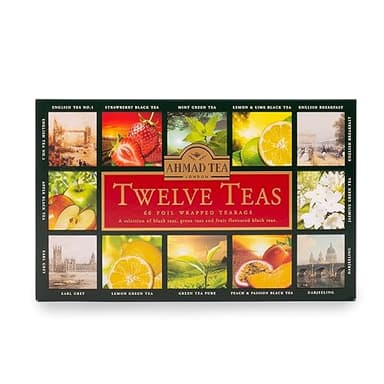 Ahmad Tea Boîte cadeau variée, 60 sachets de thé enveloppés en aluminium, douze thés, 1 pièce
