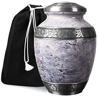 Urne funéraire pour cendres humaines adultes – Grande funéraire fabriquée à la main avec motif frappant blanc (perle) (aluminium, 25,4 cm de haut x 17,8 cm de largeur)