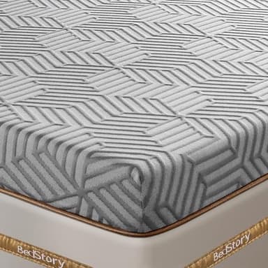 BedStory Surmatelas en mousse à mémoire de forme pour lit double de 10,2 cm infusé de gel au charbon de bois avec housse lavable, mousse haute densité certifiée CertiPUR-US