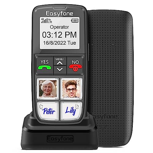 Easyfone T6 4G Boutons d'image débloqués pour téléphone portable | Facile à utiliser | Son clair | Station de chargement facile | Bouton SOS | Bon pour la démence, la maladie d'Alzheimer et les