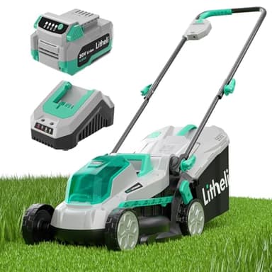 Litheli Tondeuse à gazon sans fil de 33 cm, 5 hauteurs, tondeuse à gazon électrique 20 V pour jardin et cour, avec moteur sans balais, batterie 4,0 Ah et chargeur inclus