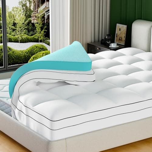 Surmatelas double couche en mousse à mémoire de forme pour grand lit de 10,2 cm avec gel rafraîchissant de 5,1 cm et housse d'oreiller moelleuse de 5,1 cm pour les maux de dos avec poche profonde de