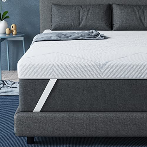 BedStory Surmatelas en mousse à mémoire de forme rafraîchissante de 10,2 cm pour grand lit infusé de gel de charbon de bambou, surmatelas épais et ferme pour soulager la pression avec housse amovible