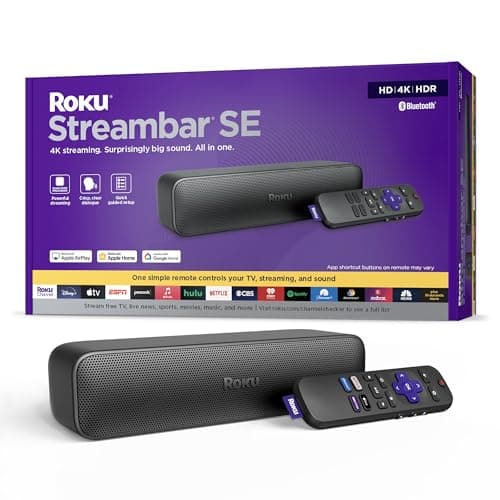 Roku Streambar SE | Barre de son TV 2 en 1 avec streaming 4K/HD/HDR intégré, haut-parleurs haut de gamme et clarté vocale améliorée pour des dialogues nets et clairs – Installation simple et rapide