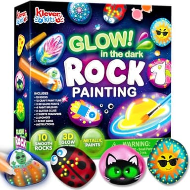JOYIN Kit de peinture sur roche – Kit de peinture phosphorescente – Jouet cadeau de Pâques pour enfants de 6 à 12 ans – Fournitures artistiques – Kits de peinture pour enfants – Arts et travaux