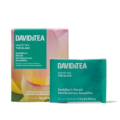 DAVIDsTEA Bouddha's Blend White Tea, caféine moyenne, 12 sachets de thé