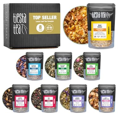 Tiesta Tea - Ensemble d'échantillons de thé sec favoris | Thé chaud et glacé élevé ou sans caféine | Ensemble d'échantillons de thé en vrac de qualité supérieure avec thé vert, herbacé, noir et chai –