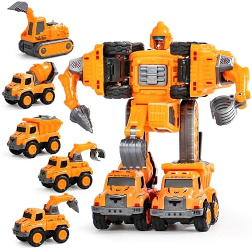 Jouets robots transformables pour garçon de 3, 4, 5 ans, véhicule de construction 5 en 1, jouets transformables de figurines d'action pour enfants de 4 à 6 ans, garçon et fille