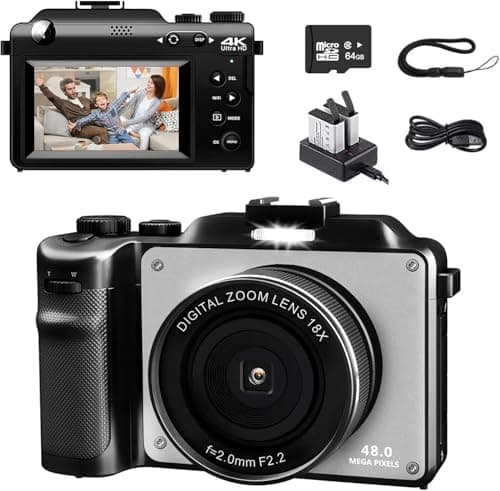 LucZeng Appareil photo numérique 4K pour photographie – Caméra de vlogging automatique 48 MP pour YouTube, zoom numérique 18x, flash avec carte TF 64 Go, caméras de voyage compactes HD