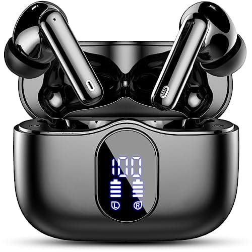 Écouteurs sans fil Bluetooth 5.4 HiFi stéréo, écouteurs sans fil avec micro antibruit ENC, étanchéité IP7, écouteurs sans fil, écran numérique LED, contrôle tactile, noir
