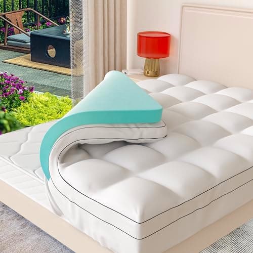 Surmatelas en mousse à mémoire de forme de 10,2 cm pour grand lit, double couche, mousse à mémoire de forme en gel de 5,1 cm plus housse d'oreiller de 5,1 cm avec poche profonde de 20,3 à 53,3 cm